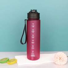 1pc 25OZ(Approx. 750ml) Large Capacity Solid Color Sports Water Bottle With Straw, Time Scale, Carry Strap, Portable For Outdoor Running, Fitness, Cycling