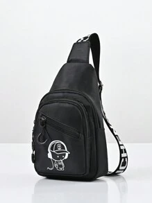 儿童腰包卡通时尚多功能黑色男孩胸包适合户外旅行和玩耍，轻便女孩单肩包，学生手机袋，婴儿背带包 - 黑色 - 查看 5