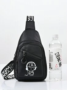 儿童腰包卡通时尚多功能黑色男孩胸包适合户外旅行和玩耍，轻便女孩单肩包，学生手机袋，婴儿背带包 - 黑色 - 查看 4