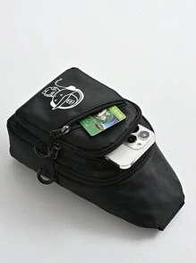 儿童腰包卡通时尚多功能黑色男孩胸包适合户外旅行和玩耍，轻便女孩单肩包，学生手机袋，婴儿背带包 - 黑色 - 查看 10