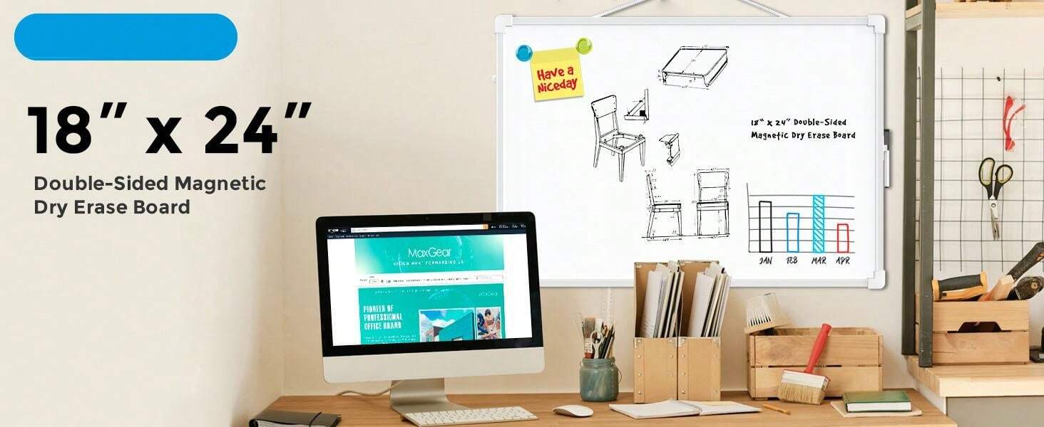 Dry Erase Board DoubleSided, Small 18x24 Hangable With A Black Dry