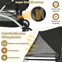 Portable Pet Stroller 3 In 1 Dog Buggy Transport Bag Cat Buggy, Up To 40 Kg, Dog Cart With Mesh Windows & Cup Holder & Spring Shock Absorber, For Small And Medium Cat Dog - Black - View 7