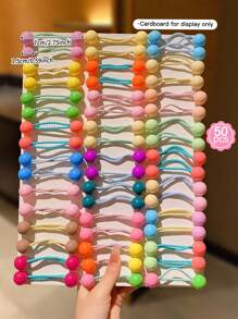 Set de 50 piezas de ligas para el cabello con diseños de bola y espiral de colores para niñas - Multicolor - Ver 3