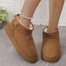 Women's Autumn/Winter Elegant Versatile Warm Comfortable Snow Boots, Short Ankle Lightweight Easy-On Outdoor Simple Flat Boots With Thickened, Size Run Small