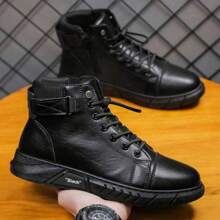 New High-Top Casual Boots For Men, & Versatile (Note: This Style Runs Small, Recommend Ordering One Size Up) - Black - View 3