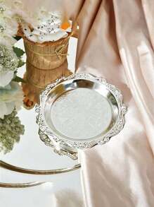 1 khay kim loại tròn, khay đựng bánh trái cây tráng miệng, đĩa đựng đồ trang sức, đĩa đựng khuyên tai, vòng cổ, nhẫn, bát trưng bày để bàn, đồ trang trí tiệc, đĩa đựng nước sốt - Vàng - Xem 3