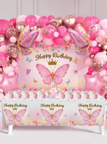 94 件/套粉色蝴蝶生日气球背景布套装，气球套装非常适合生日派对墙壁背景，装饰气球拱门套件，生日礼物派对礼物，女士生日装饰生日气球，包括 78 件粉色蝴蝶五彩纸屑气球和 1 件蝴蝶生日背景横幅和 1 件蝴蝶桌布桌布和 2 件气球配件和 12 件蝴蝶装饰配件 - 粉紅色蝴蝶 - 查看 1