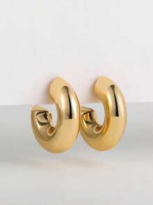 1pair Classic European & American Fashion Plated Hoop Earrings, Hollow Circle C Shape Elegant Earrings