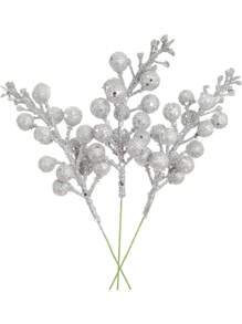 10 Cái-Cành Quả mọng Lấp lánh Giáng sinh, Cành Quả mọng Đỏ Nhân tạo, Thân Cây Holly, Đồ trang trí Cây thông Noel Tự làm, Vòng hoa Giáng sinh, Quà tặng, Đồ trang trí Nhà ngày lễ-Bạc, Ngày lễ tình nhân, Quà tặng - Bạc - Xem 3