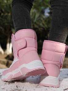 AFBB Girls' Snow Boots For Winter, Waterproof, Anti-Slip, Warm Fluffy Lining, Soft & Comfortable, Thick Padding, Hook-And-Loop Side Opening For Easy On/Off, Suitable For Walking, Camping, Hiking And Sledding In Cold Weather - Pink - View 3