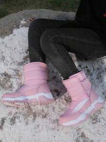 AFBB Girls' Snow Boots For Winter, Waterproof, Anti-Slip, Warm Fluffy Lining, Soft & Comfortable, Thick Padding, Hook-And-Loop Side Opening For Easy On/Off, Suitable For Walking, Camping, Hiking And Sledding In Cold Weather - Pink - View 5