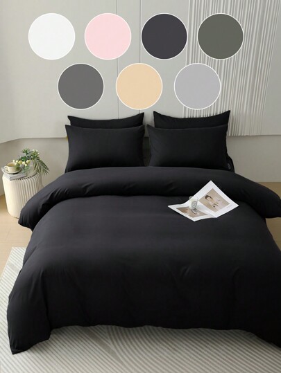2/3pcs Duvet Cover Set, Bedding Set, Solid Color Skin-Friendly Comforter Cover Set, Simple Style Quilt Cover Set, Comfortable And Soft Breathable, Ideal Easter Gift, For Mother's Day Gift, Perfect Holiday Gift, For Single/Twin/Full/King/Queen Bed Sizes - Ideal For Bedroom, Guest Room, Dormitory, 1pc Duvet Cover With 1/2pcs Pillowcase (Witnout Filler)Machine Washable