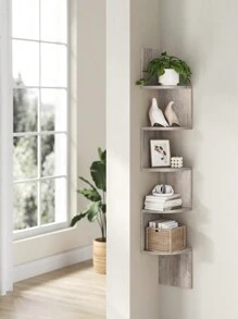 VASAGLE Corner Shelf, Bookcase, 5-Tier Floating Wall Shelf With Zigzag Design, Bookcase For Books, Greige MLBC072M01 - Khaki - View 3