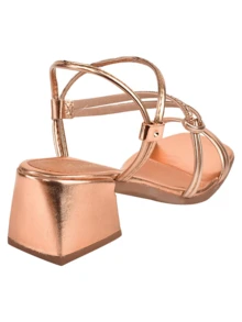 Women's Sandals Low Heel 5cm Block Cross Straps Easy To Wear Square Toe Rhinestones Shine Glow Various Ways To Wear Fashion New - 銅色 - 查看 3