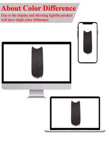 Extensión de cabello natural sintético sin clips, pieza recta invisible de una sola pieza con cable para peluca falsa - Negro - Ver 6