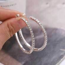 1pair Shiny Crystal Big Circular Hoop Earrings For Women, Silver & Colorful Round Rhinestone Jewelry Party Gift