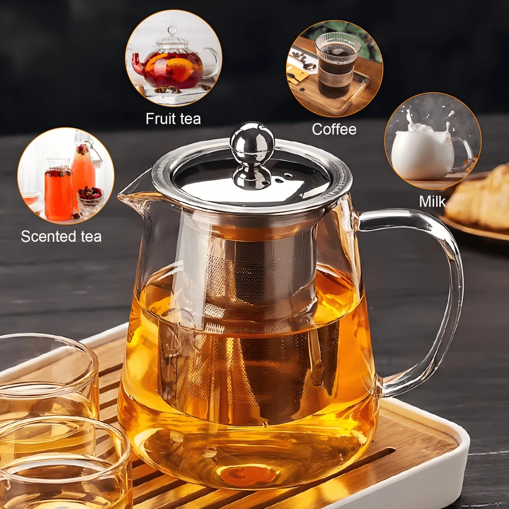 Premium 15.22oz Glass Teapot With Stainless Steel Infuser And Lid