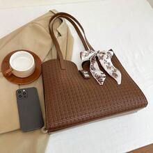 全新时尚百搭大容量手提包女士高端工作通勤单肩公文包 - 棕色 - 查看 4