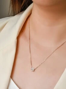 S925 纯银精致单钻吊坠项链，简约优雅的设计，绝佳礼物 - 鑽石 - 查看 4