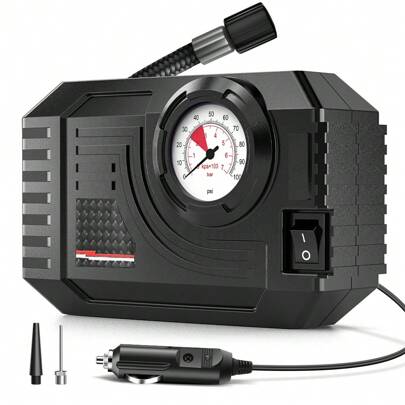  Carsun 12V Mini Portable Tire Inflator Pump With Bright Night Lighting, Mechanical Design For Car