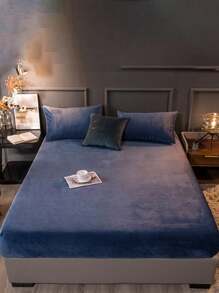 3 件套海军蓝色纯水晶天鹅绒柔软舒适床单套装，适用于卧室和客房 - 藏蓝色 - 查看 7