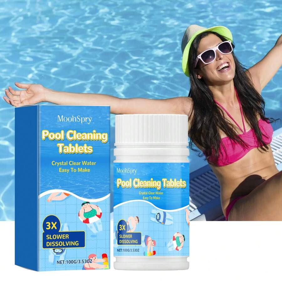 Swimming Pool Cleaning Tablets: Pool Water Quality Clarify, Odor Removal, Stain Removal, Multipurpose Cleaning Effervescent Tablets - Blue - View 1