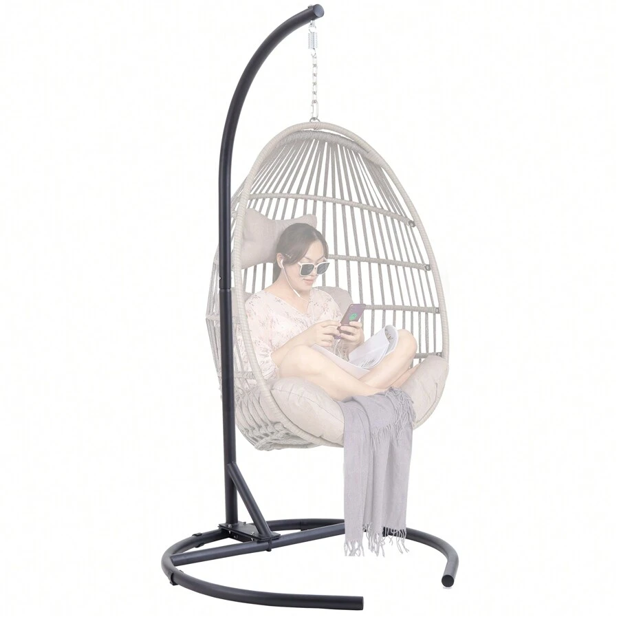 C-Shape Base Hanging Chair Hammock Stand Only - Powder Coated Construction For Egg Chair And Indoor/Outdoor Hammock Chairs, X-Large - Black - View 1