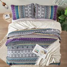 3 Pieces Boho Quilt Set Queen King Size, Purple Bohemian Quilt Sets, Lightweight Summer Bedspread Coverlet Bedding Set For All Season,Home Decor Bedroom Decor Mothers Day Gift Wedding Decorations - 紫色 - 查看 2