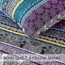 3 Pieces Boho Quilt Set Queen King Size, Purple Bohemian Quilt Sets, Lightweight Summer Bedspread Coverlet Bedding Set For All Season,Home Decor Bedroom Decor Mothers Day Gift Wedding Decorations - 紫色 - 查看 6
