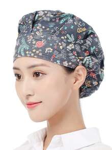 1 件装烹饪帽制服骷髅可调节透气餐厅厨房厨师帽磨砂图案护士帽外科医院医疗制服印花可洗专业工作帽用于头发固定万圣节 - 1pcs - 查看 6