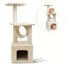 Zone Tech Cat Kitten Condo Tree Play House Tower Furniture Plush Scratch Post - 黑色 - 查看 1