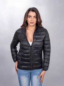 Chamarra Ligera para Mujer con capucha - Negro - Ver 1