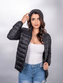 Chamarra Ligera para Mujer con capucha - Negro - Ver 5