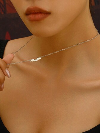 1 件时尚简约不锈钢蝙蝠吊坠项链，适合女士，适合日常佩戴和万圣节