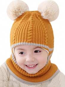 1 件儿童冬帽，带面罩和围巾 - 保暖内衬针织帽 - 雙球圍脖A款 - 查看 16