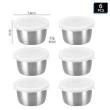 2/4/6pcs 304 Gold And Silver Stainless Steel Thickened Dipping Saucer With Lid For Sauces, Cheese And Tomato Dipping Sauces, Separating Dipping Saucers, Seasoning Dishes, Small Size And Easy To Clean, Room Utensils, Suitable For Barbecue, Hot Pot, Travel, Picnic,School Supplies - Silver - View 4