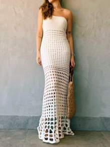 Long Midi Modal Knit Laise Strapless Summer Dress - trắng - Xem 1