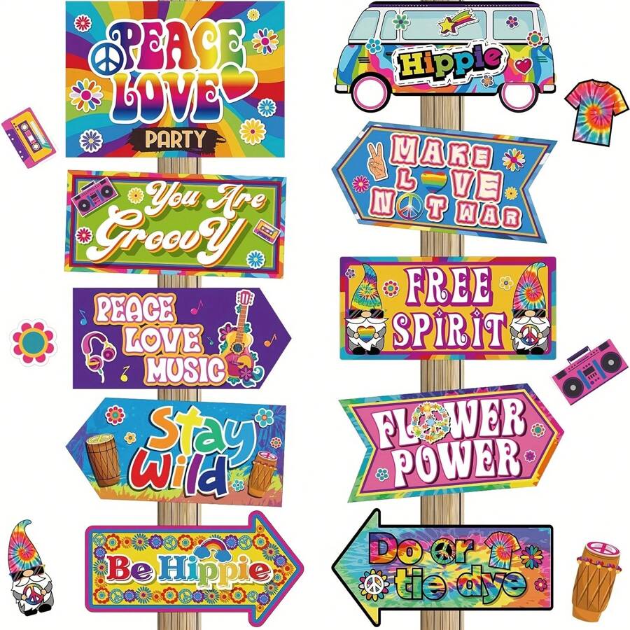 60's Party Decorations Hippie Party Decorations Groovy Party Decor 1960s Party Signs Peace Sign Wall Decor 60's Retro Signs Circus For 60s Retro Hippie Theme Party Supplies,Christmas - 60's Party - View 1