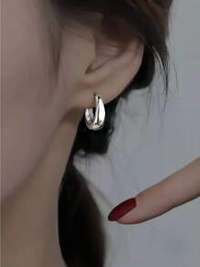 Korean Geometric Hoop Sterling Silver Earrings Simple Elegant Exquisite Hot Sexy Sexy Jewelry Gift