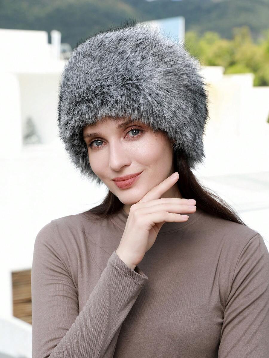 Fluffy Cossack Style Hat For Ladies Winter Hats For Women - Grey - View 1