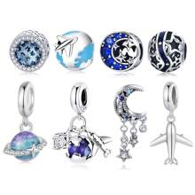 bamoer 1 PC 925 Sterling Silver Blue Traveling Airplane Charm Bead Stars Moon Pendant Fit Women DIY Bracelet Necklace Fine Jewelry - Silver - View 13
