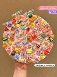 1pack/50pcs Random Mini Cute Cartoon Hair Clips - Multicolor - View 3