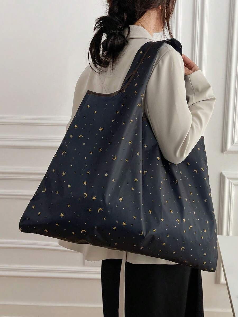 1 Túi Tote Gấp Gọn Cho Nữ, Túi Mua Sắm Sức Chứa Lớn, Thiết Kế Đơn Giản, Phong Cách Đa Năng, Thích Hợp Đi Làm, Du Lịch, Mua Sắm, Thiết Kế Đóng Mở Tiện Lợi, Đa Chức Năng, Phù Hợp Cho Nhiều Dịp, Cổ Điển, Kết Cấu Bền Và Thoải Mái, Dễ Vệ Sinh, Dễ Phối Đồ - màu đen - Xem 1