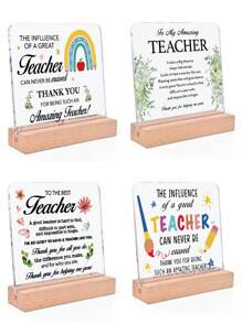 1 pieza/4 piezas Regalos para maestros hombres y mujeres, placa acrílica cuadrada divertida con soporte de madera, regalos de cumpleaños para maestros, regalos conmemorativos para maestros para la temporada de regreso a clases, regalo del Día del Maestro, regalo de jubilación, regalo de Navidad, mejor placa de escritorio para maestros como decoración - Multicolor - Ver 2