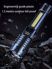 1pc Strong Light LED Flashlight,Battery Display, COB Side Light, Plastic Rechargeable Portable Type C Charging Lamp Long-Range Telescopic Zoom Outdoor For Camping, Hiking, Hunting And Emergencies, Camping Accessories