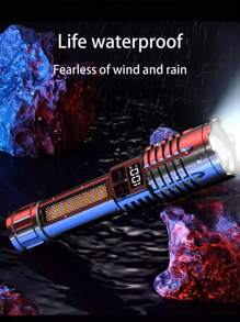 1pc Strong Light LED Flashlight,Battery Display, COB Side Light, Plastic Rechargeable Portable Type C Charging Lamp Long-Range Telescopic Zoom Outdoor For Camping, Hiking, Hunting And Emergencies, Camping Accessories