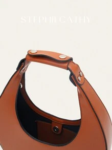 STEPHIECATHY Túi đeo vai dài có thể điều chỉnh Hobo màu trơn thanh lịch tối giản đơn giản dành cho nữ, chất liệu da PU thuần chay, màu trơn, thiết kế nam châm, có quai xách trên cùng, đeo chéo thời trang hàng ngày, đi làm, đa năng - màu nâu - Xem 2