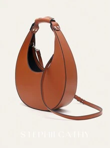 STEPHIECATHY Túi đeo vai dài có thể điều chỉnh Hobo màu trơn thanh lịch tối giản đơn giản dành cho nữ, chất liệu da PU thuần chay, màu trơn, thiết kế nam châm, có quai xách trên cùng, đeo chéo thời trang hàng ngày, đi làm, đa năng - màu nâu - Xem 3