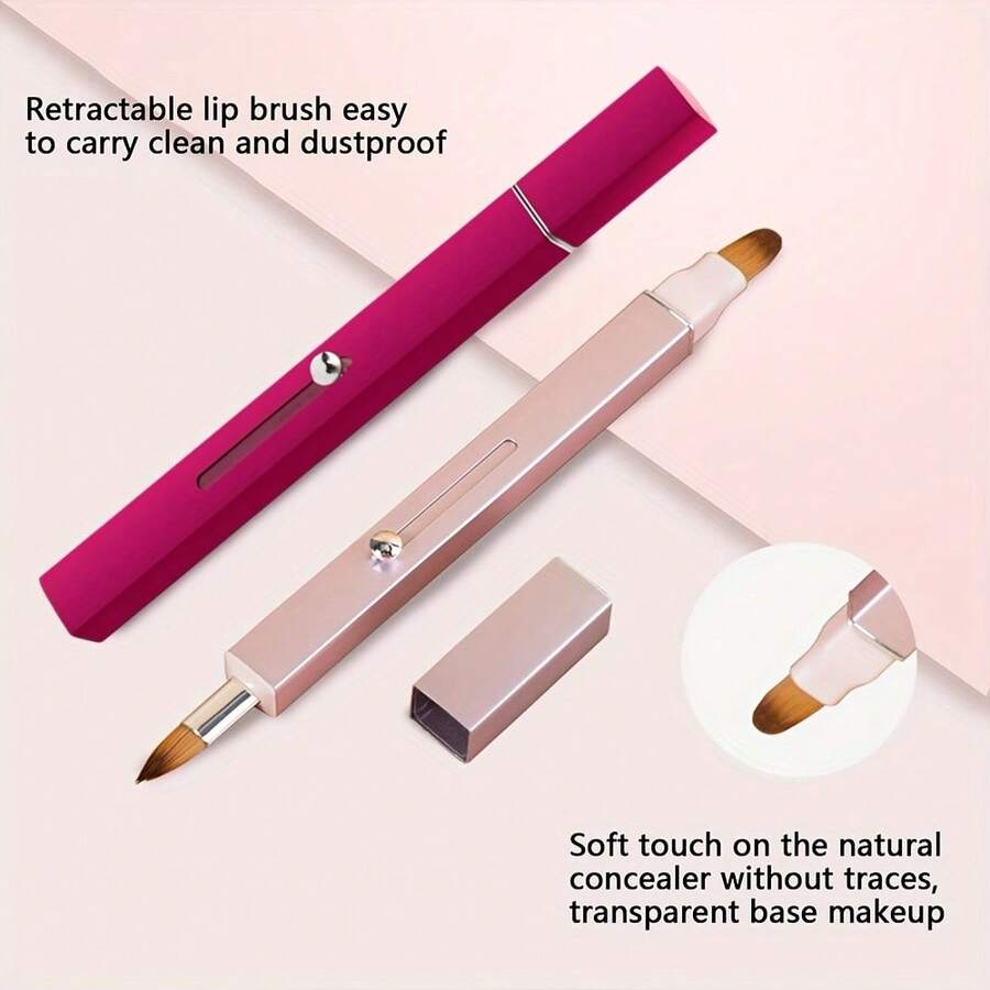 1pc 2In1 Portable Retractable Reversible Lip Brush & Lip Liner