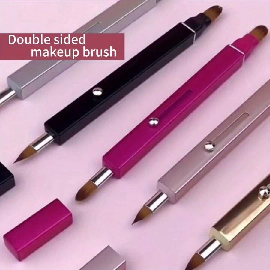 1pc 2In1 Portable Retractable Reversible Lip Brush & Lip Liner